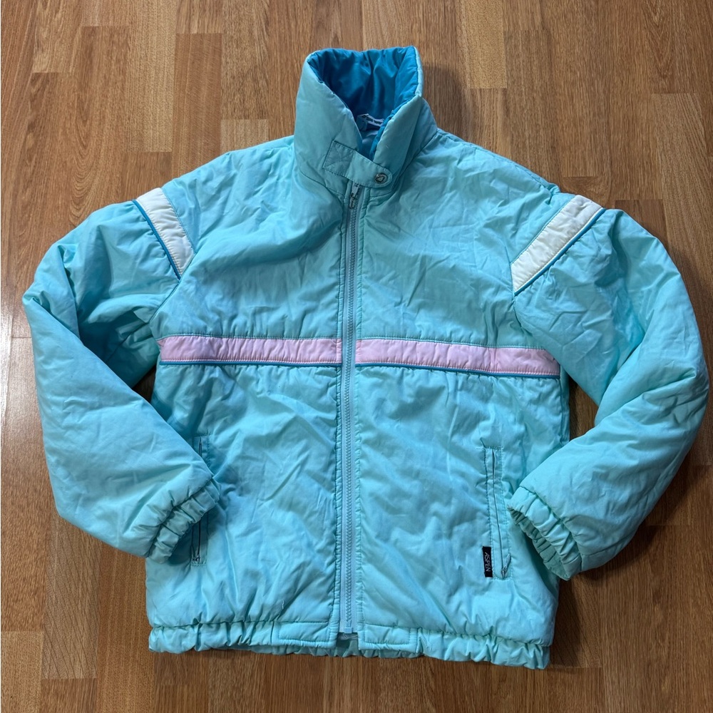Vintage Aspen Ski Winter Jacket Women’s Pastel Puffer Size Medium Slopes
